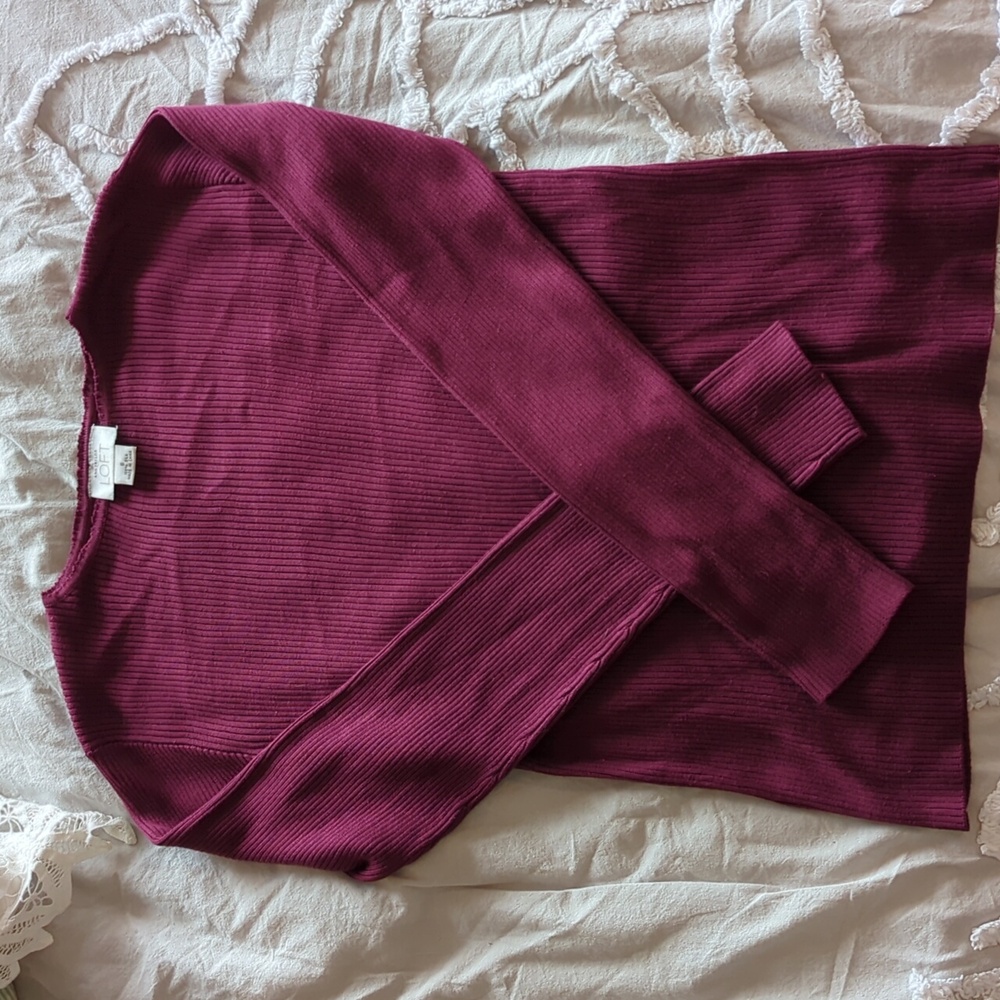 Ann Taylor LOFT Women's Silk Ribbed Cowl Sweater - Rich Burgundy - Picture 1 of 4